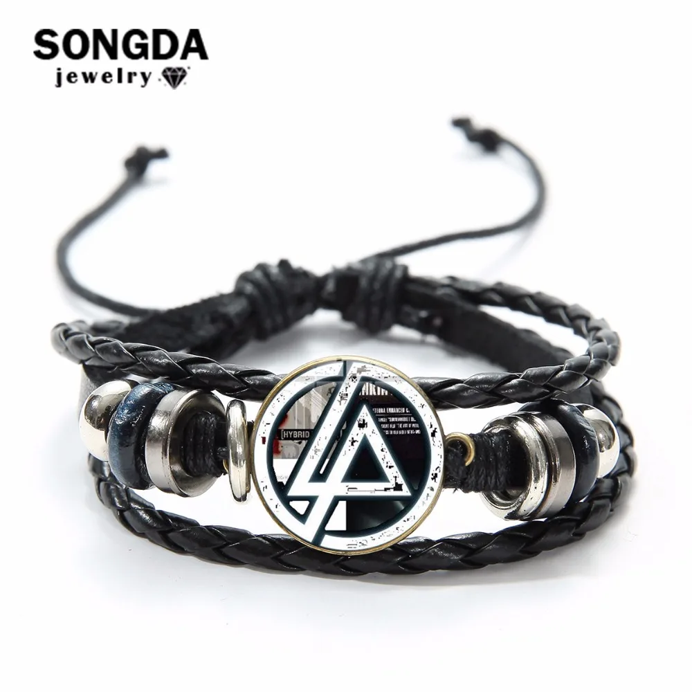 SONGDA классическая рок-группа Linkin Park кожаный браслет Честер Беннингтон арт Круглое Стеклянное изображение браслет из деревянных бусин панк-браслет