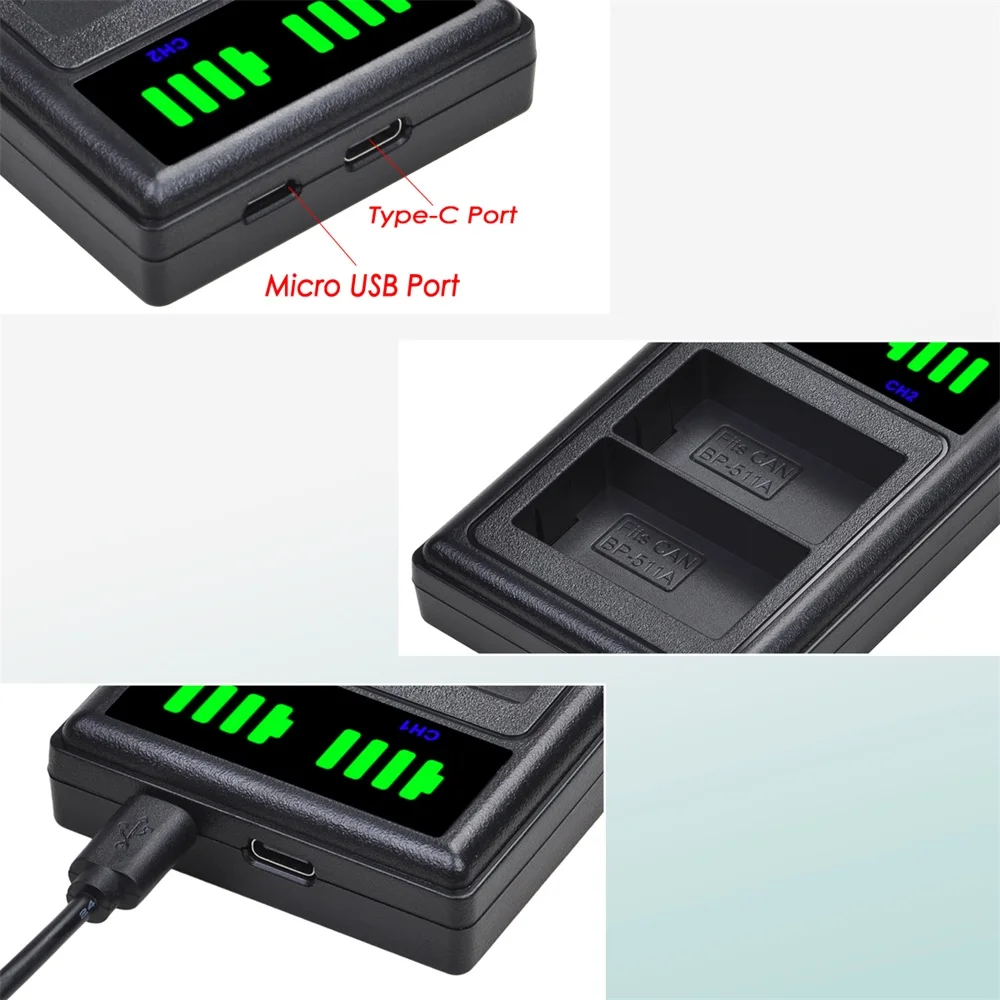 Фото BP-511A BP-511 BP 511 BP 511A BP511 BP511A Аккумулятор или светодиодный USB-зарядное устройство с двумя зарядными устройствами для Canon EOS 40D 300D 5D 20D 30D 50D 10D D60 G6 №5