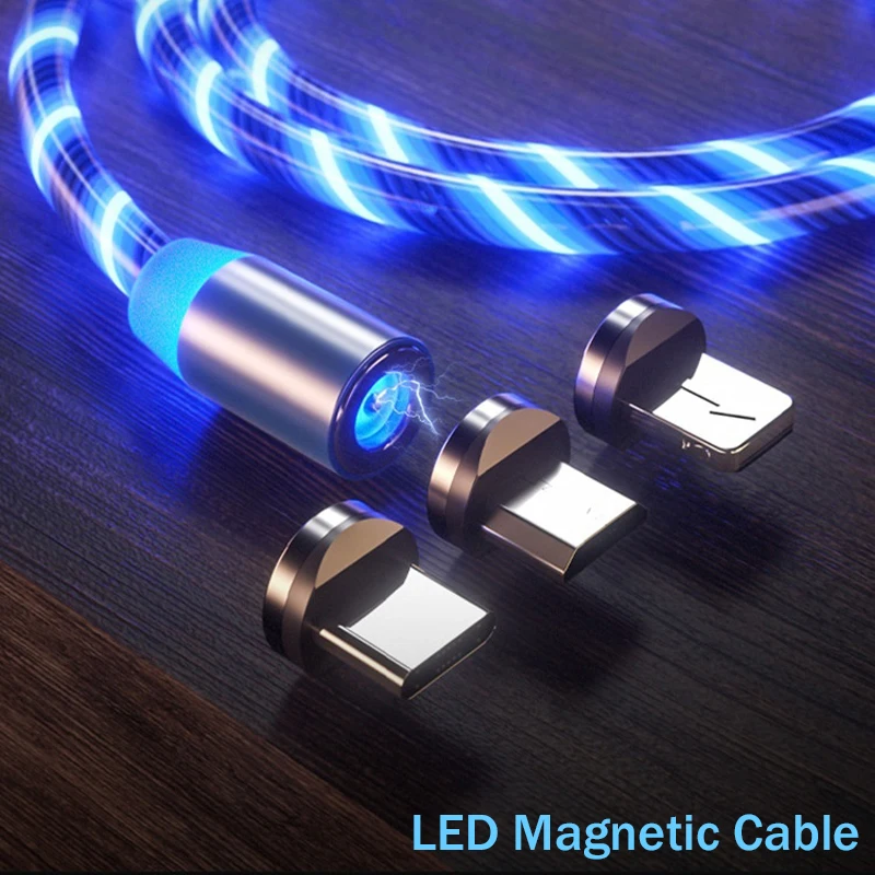Магнитный USB зарядный кабель светодиодный светящийся шнур Тип C/Micro USB/8 Pin для iphone 6 7 Android Phone Быстрый светящийся провод