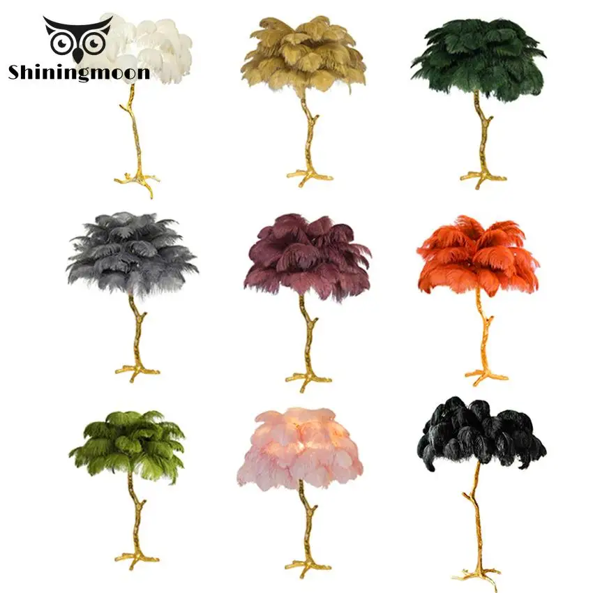 Современная Напольная Лампа в скандинавском стиле медная Страусиная перьевая