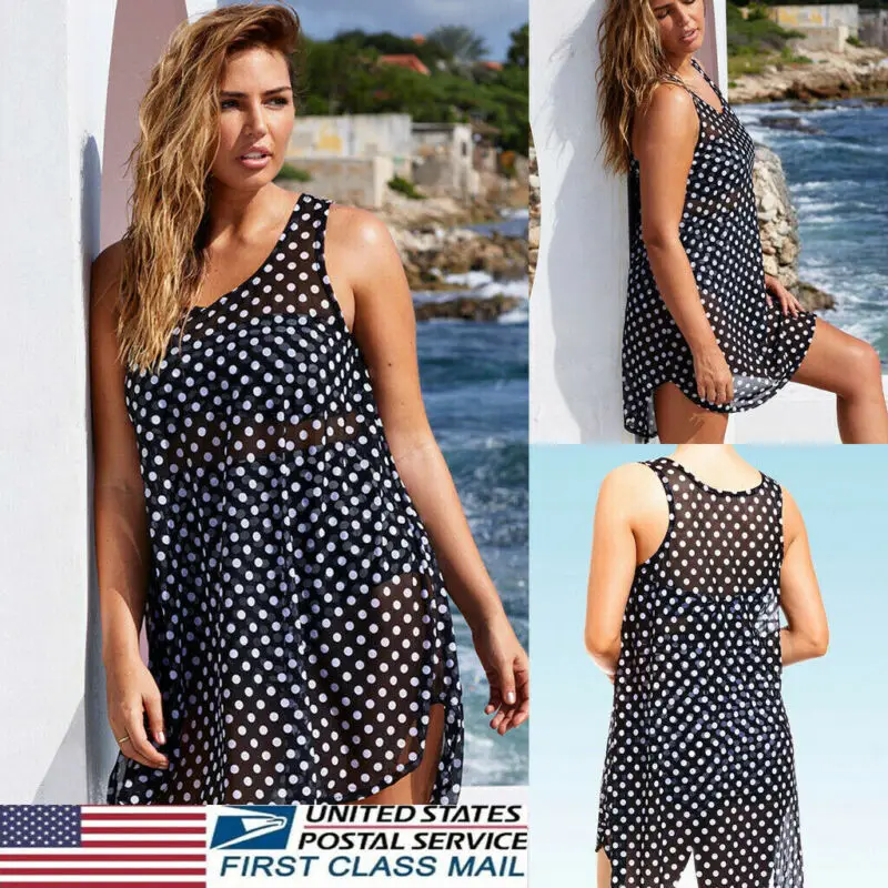 Женская накидка купальник бикини в горошек на шифоновый большой женское пляжное