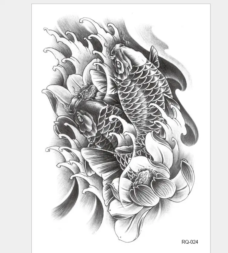 Тату-наклейка на карпа черно-белая водостойкая | Красота и здоровье