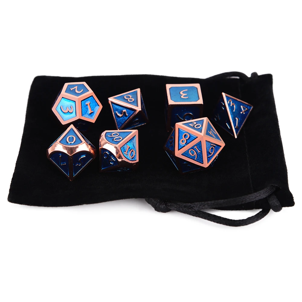 Набор из 7 металлические игральные кубики с чёрный мешок кулиской для настольный