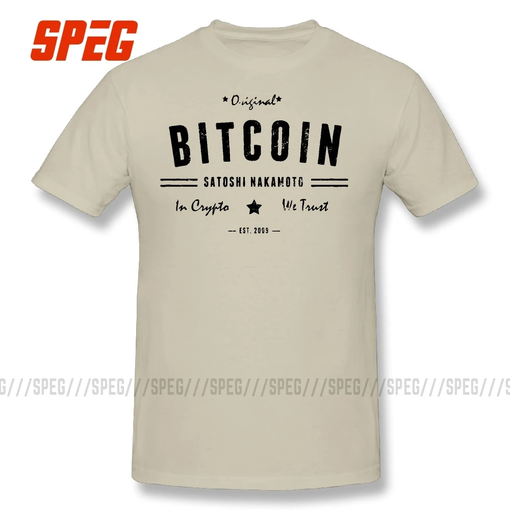 Биткоин Satoshi крипто логотип футболка размера плюс принт короткий рукав футболка Новинка Высокое качество хлопок мужские футболки - Цвет: Бежевый