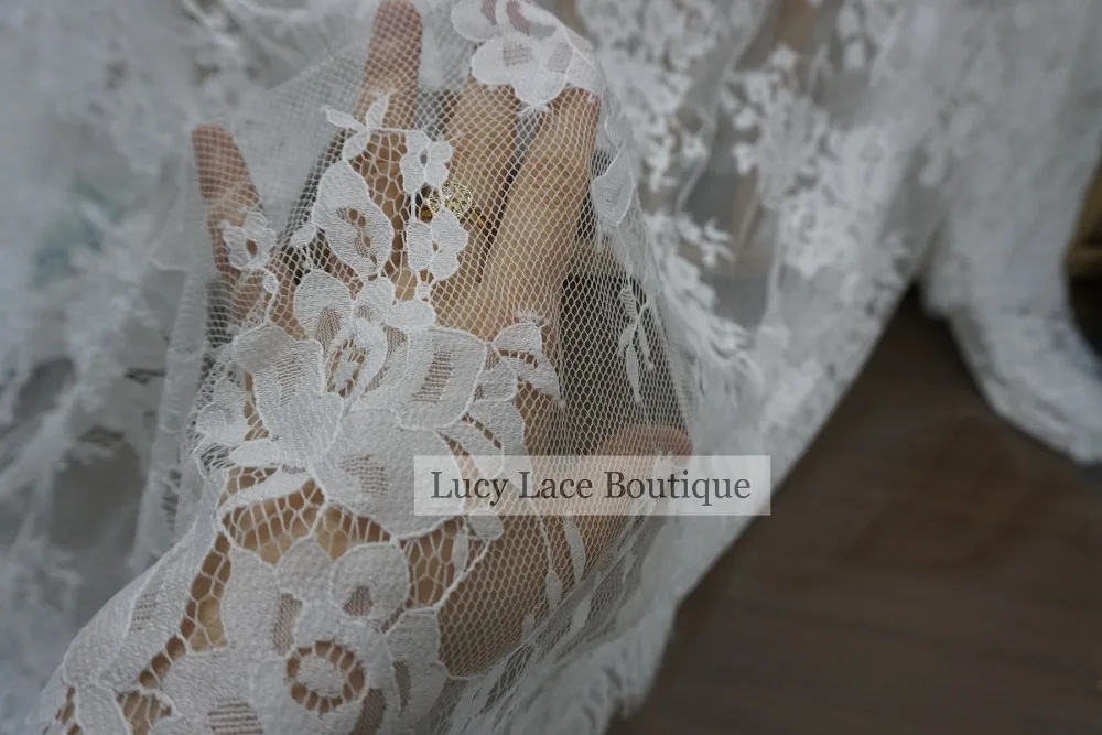 Lucy Lace Boutique 150x300 см/шт. Хорошее качество свадебное платье кружевная ткань с белыми и черными цветами ресницы кружева шантильи