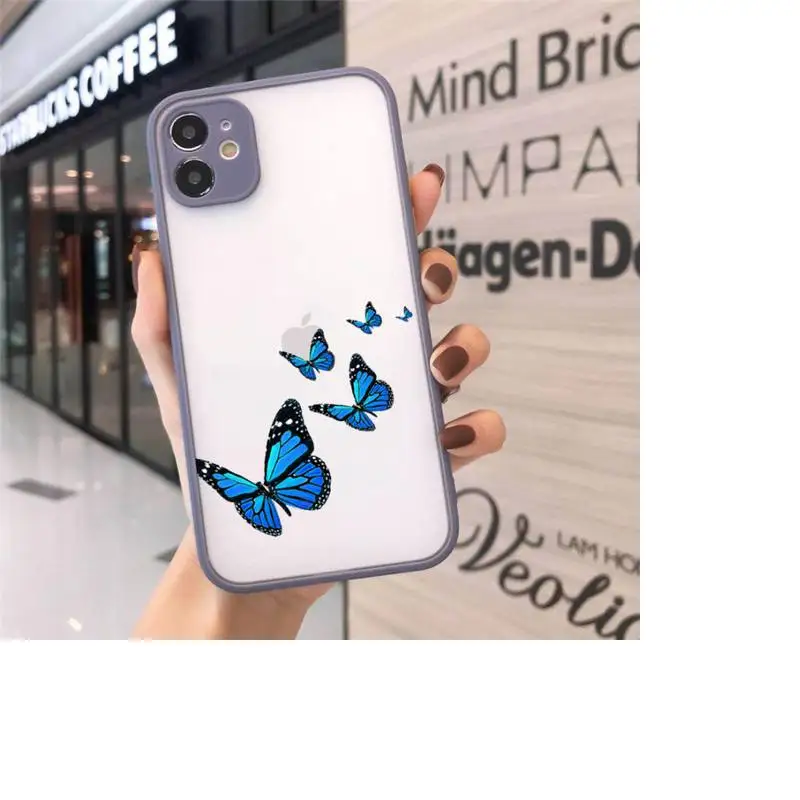 

Blue Butterfly Phone Cases Matte transparent For Gray iPhone 12 Mini 11 Pro XR XS Max 7 8 Plus X Back Cover