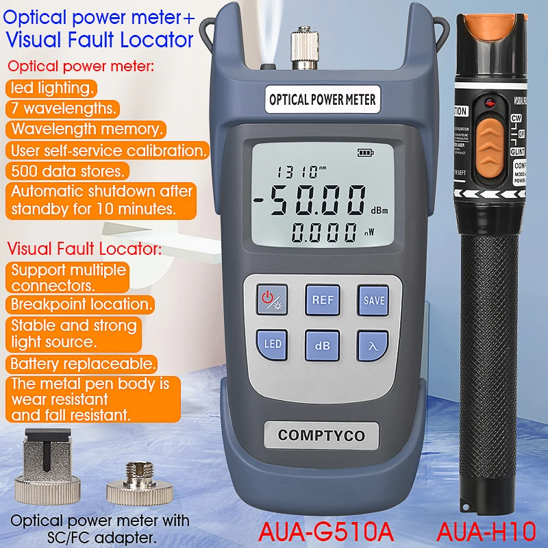 

FTTH Fiber Optic Tester Tool Kit Optical Power Meter(OPM -50 ~+26dBm) and Visual Fault Locator(30/1/10/20/50mw VFL) Combination