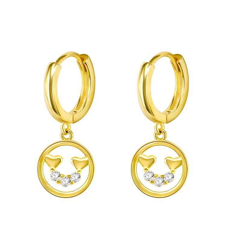 

Exquisite Smile Face Crystal Pendant 925 Sterling Silver Ear Buckle Popular Female CZ Hoop Earring Fashion Jewelry Birthday Gift