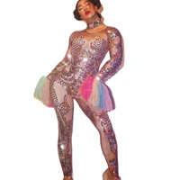 long sleeve sknny elastic bodysuits shiny multi color sequined women jumpsuits uniform costumes evening prom outfit