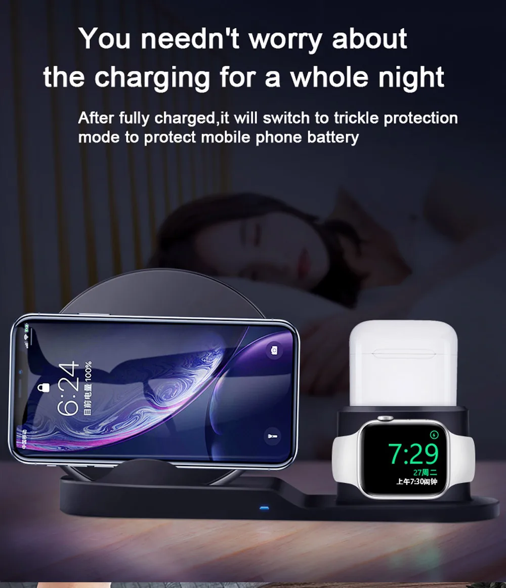 3 в 1 лучшая Беспроводная подставка для зарядного устройства для iPhone 11 Pro Max 8 AirPods Watch Series 4/3 QC3.0 быстрое зарядное устройство для samsung huawei Xiaomi