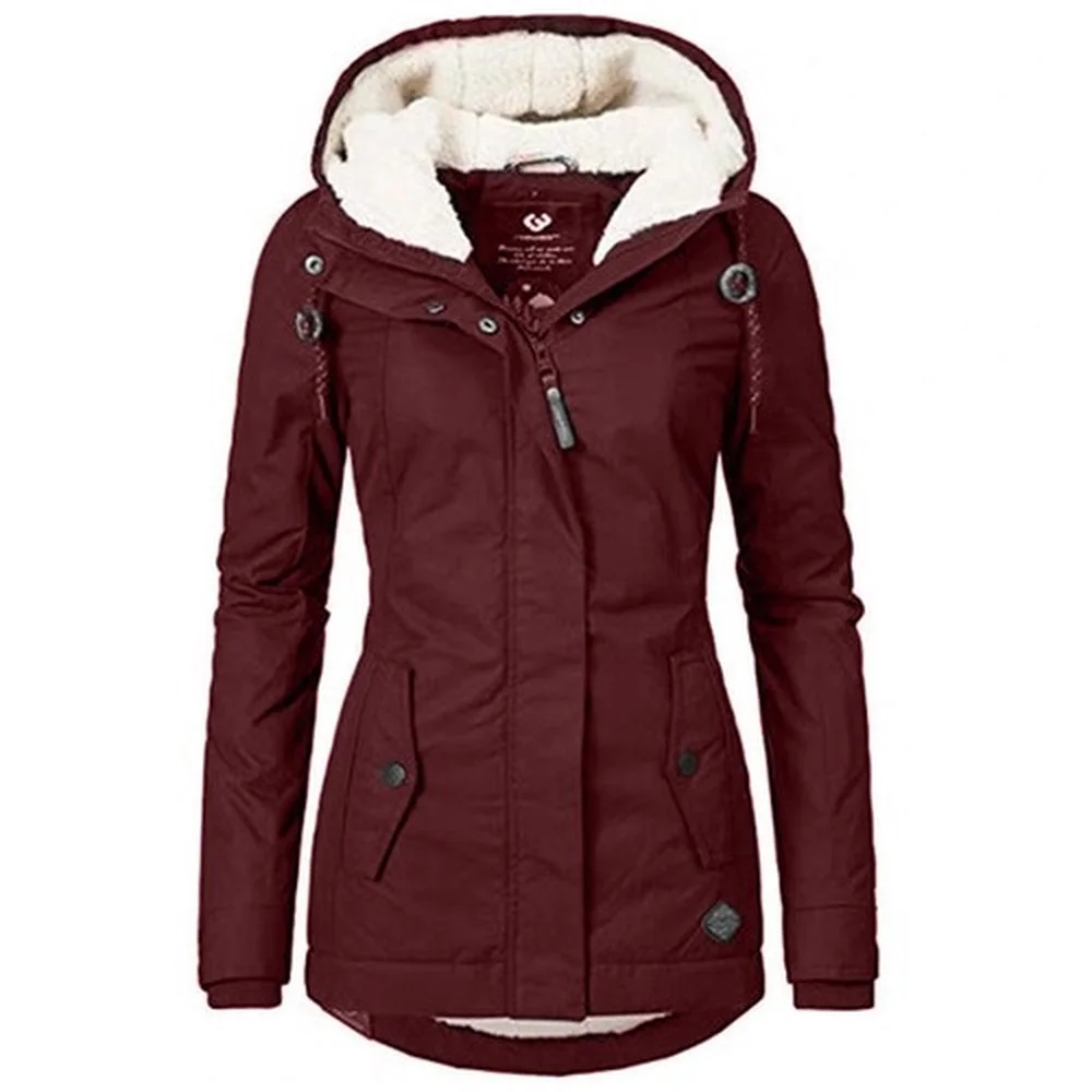 Zoulv Autumn/ Winter Classic Long Slim Hooded Fleece Jacket Warm Windproof Padded Cotton Jacket Ladies Jacket Down Jacket Coat
