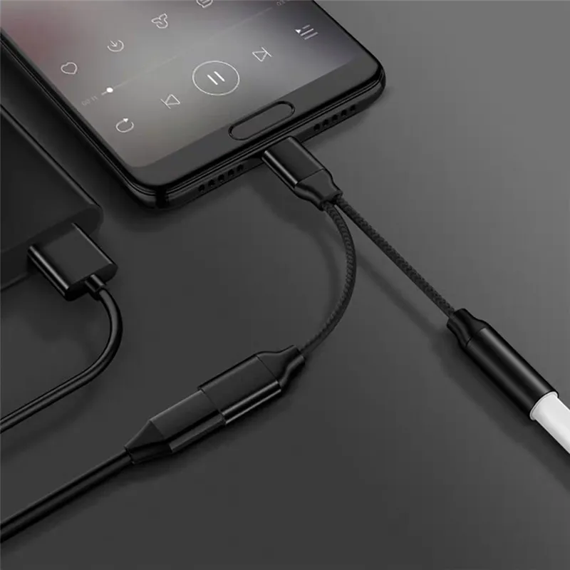 Аудиоадаптер 2 в 1 с разъемом USB Type C на 3 5 мм для зарядки наушников аудиокабель AUX