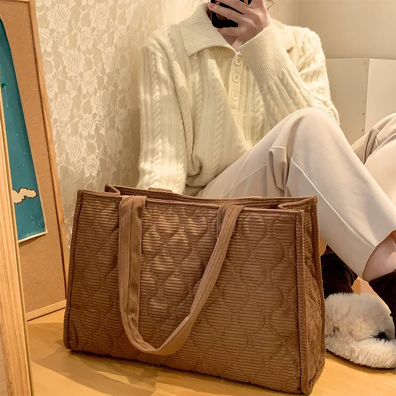 

High-quality Ladies Casual Corduroy Large-capacity Tote Bag 2021 Autumn and Winter New Handbag Fashion Underarm Shoulder Bag