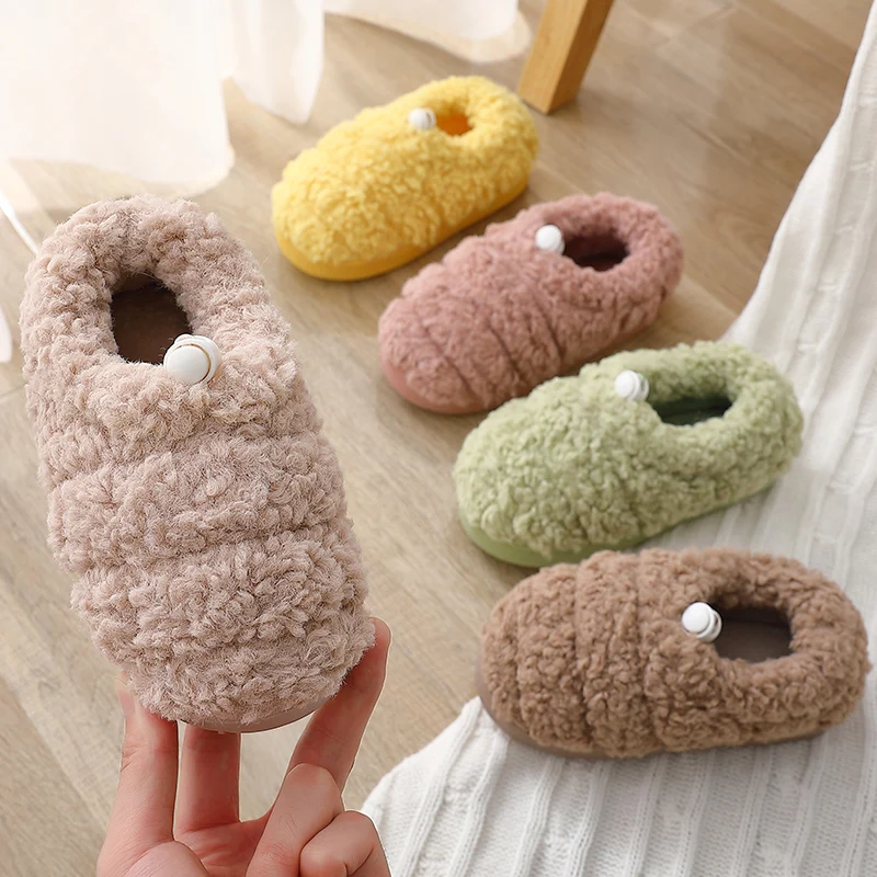 

Children Kids Cotton Slippers Baby Girl Indoor Home Non-Slip Cute Sheep Plus Fluff Slippers Cotton-Padded Shoes Fluffy Slippers