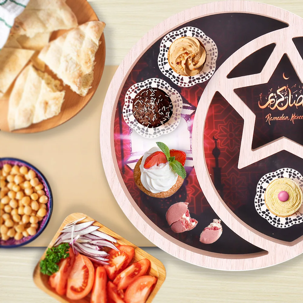 

Wooden Crescent Moon & Star Eid Ramadan Food Tray Muslim Islam Mubarak Food Tray