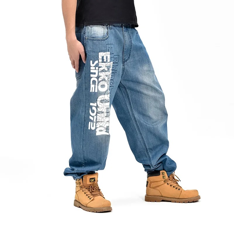 

Luren Men Wide Leg Denim Pants Hip Hop Light Blue Skateboarder Jeans Plus Size Baggy Jeans for Rapper Relaxed Jean Joggers