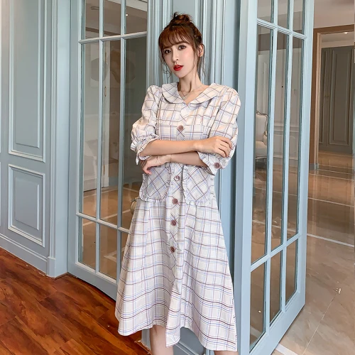 Художественное винтажное платье в клетку стиле ретро с воротником Питер Пэн для