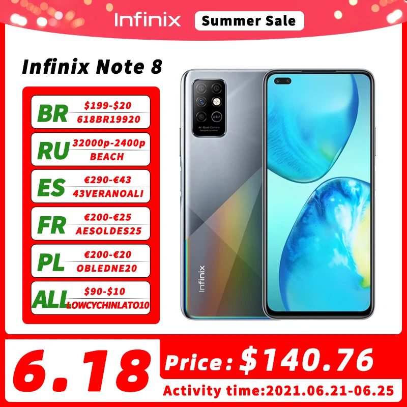 100% Оригинальный Infinix Note 8 глобальная Версия Мобильный телефон 6 95 дюймов ГБ 128 Helio G80