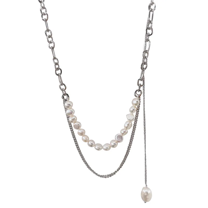 

MS-8 Korean fashion trend, personality design, special-shaped pearl necklace ins net red metal chain splicing clavicle chain