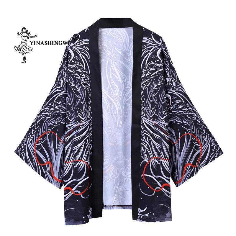 Yukata женский кимоно кардиган мужской традиционное японское кимоно рубашка костюм косплей китайский стиль мужской Дракон Карп принт пальто
