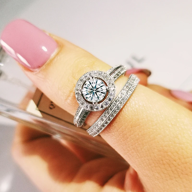 

2021 new luxury halo 925 sterling silver wedding ring set for women lady anniversary gift jewelry bulk sell Black Friday R5140S