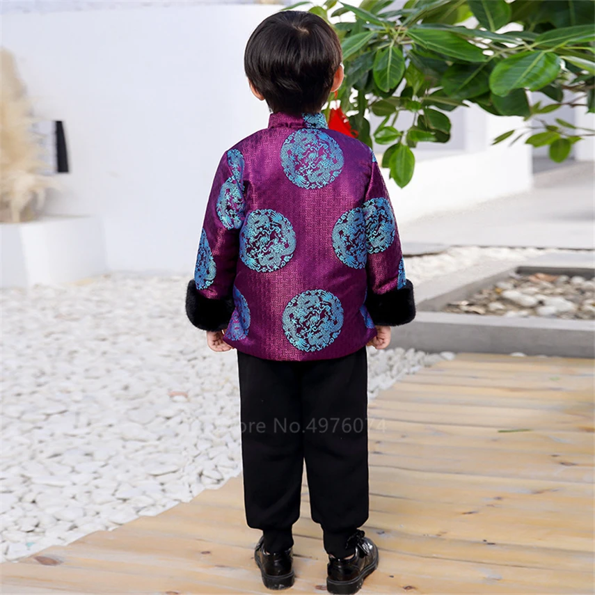 Детский Национальный костюм Тан куртка в китайском ретро стиле с фиолетовой