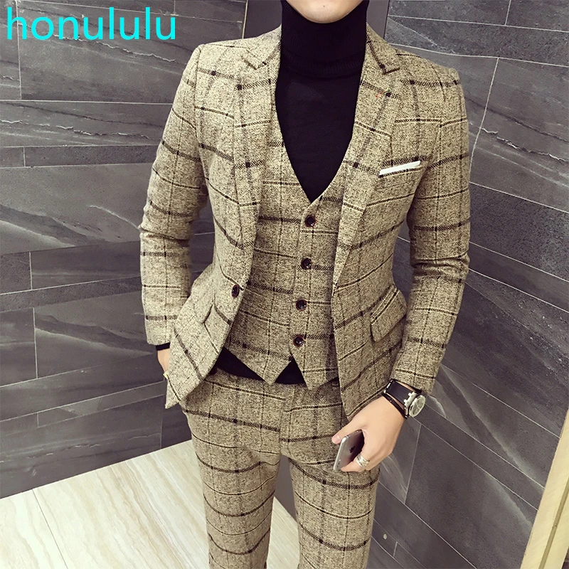 Мужской деловой костюм из трех предметов в Корейском стиле приталенный