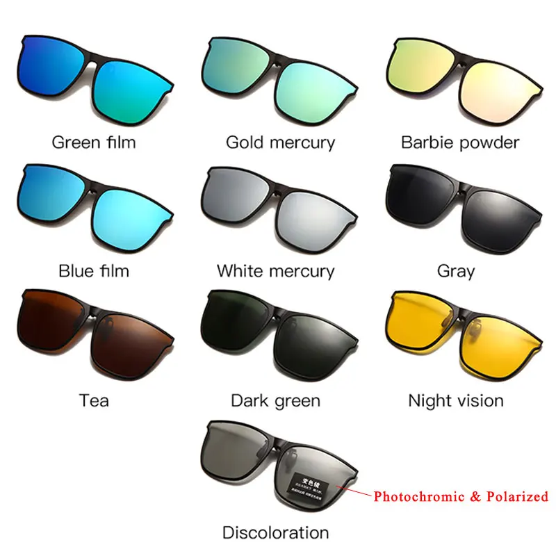 Polarized Flip Up Clip On Sunglasses Men Photochromic Sunglasses Night Vision Square Glasses Sun Shades Uv400 2023 Eyeglasses images - 6