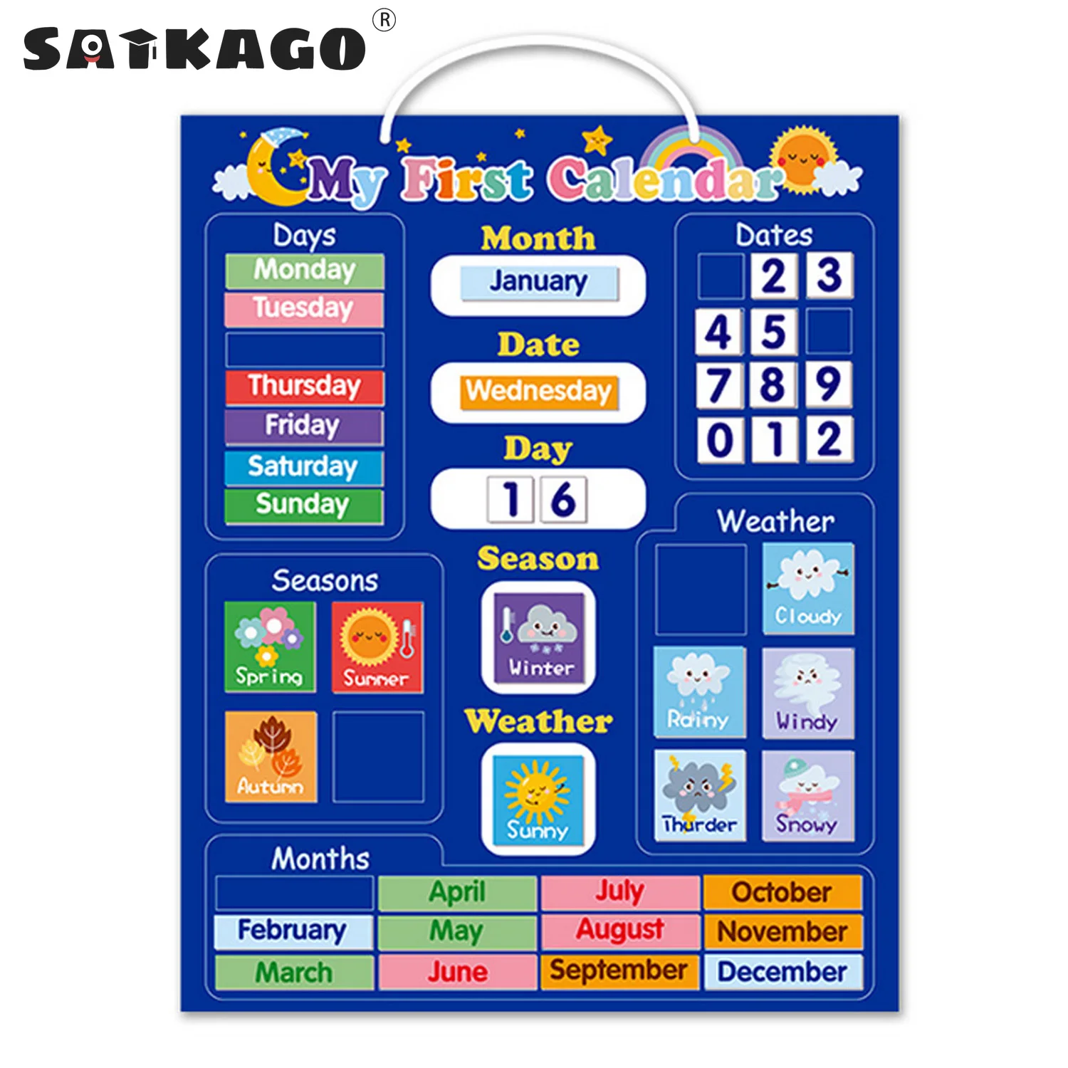 Satkago Детские магнитные календарь время месяц Дата День погоды сезона диаграмма