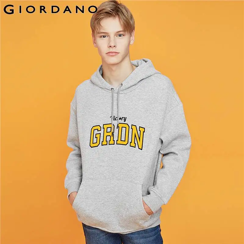 Giordano мужской свитшот кенгуру с капюшоном и длинными рукавами, с печатным принтом GRDN на груди