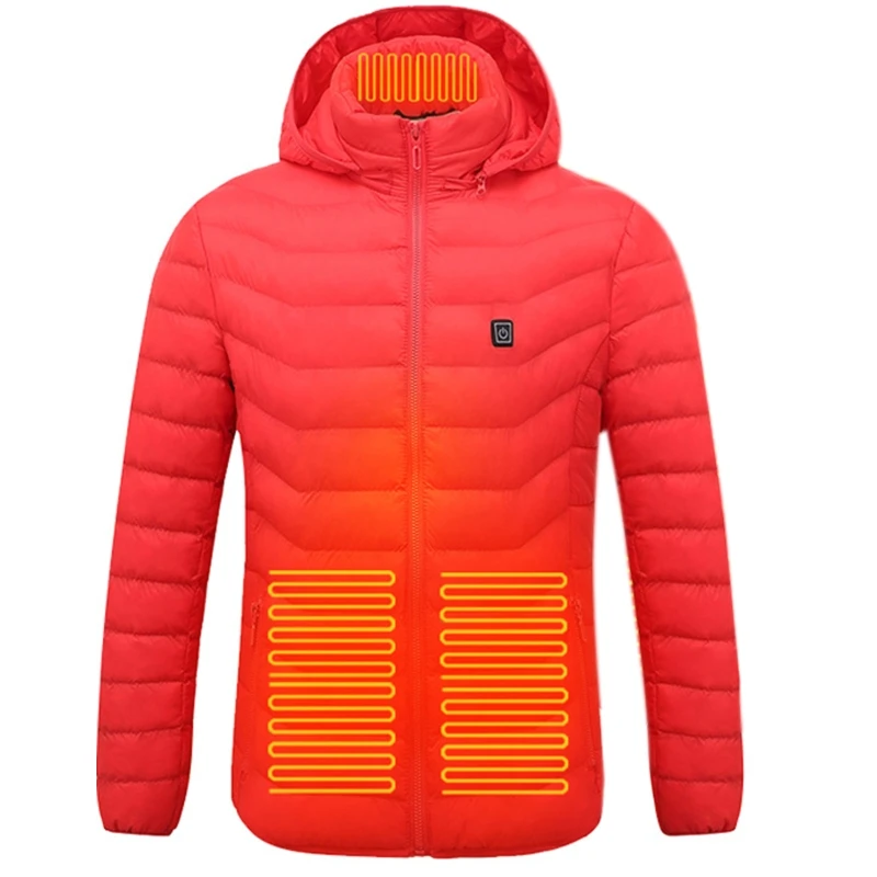 

USB Electric Heated Hooded Jacket 8 Heating Zone Zip Up Winter Warm Cotton Coat X7YA