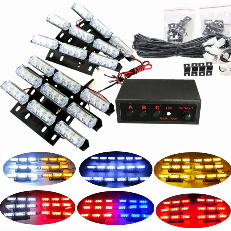 

54LED Strobe Lights Emergency Lights Warning Fso Police Lights Flasher LED 12v Car Dash Grill 6 in 1 Stroboscopes For Car
