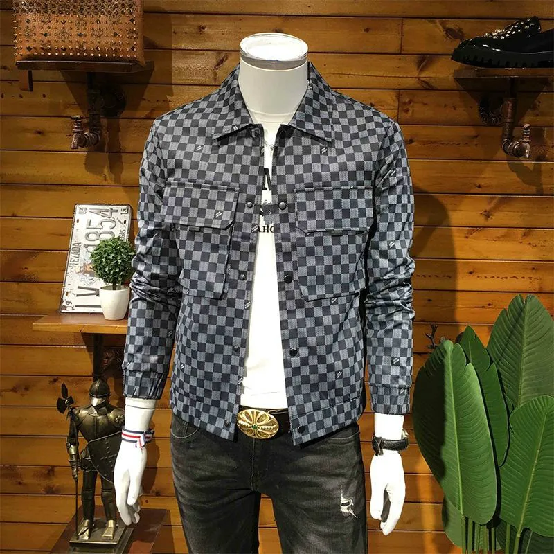

Fall/winter New Trend Lapel Plaid Jacket Men's European Youth Slim Jacket Large Size Trend Light Luxury Jackets for Men Clothes