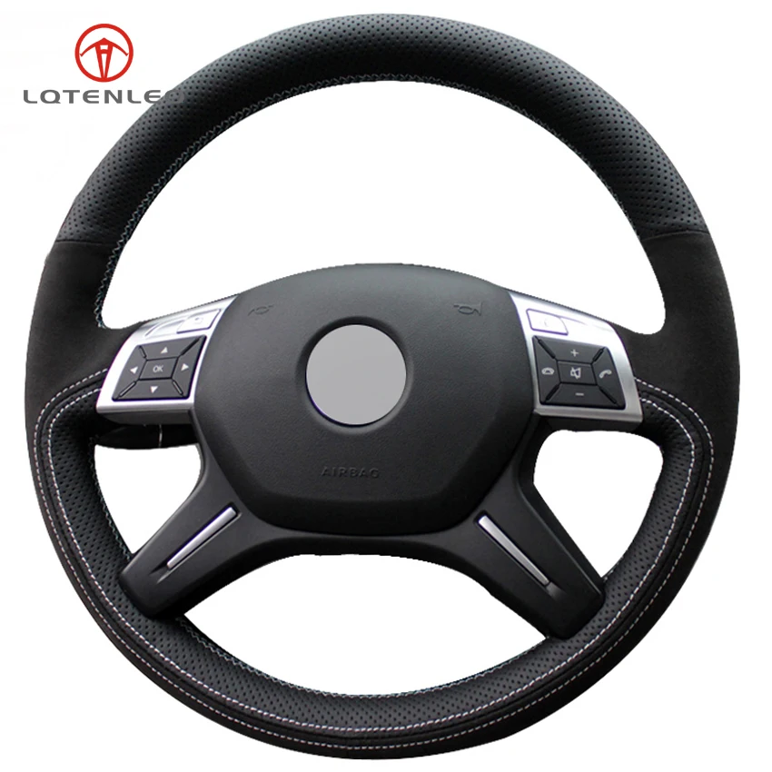 

LQTENLEO Black Suede Leather DIY Car Steering Wheel Cover for Mercedes Benz E400 GL350 500 550 ML320 350 400 500 550 2012-2015