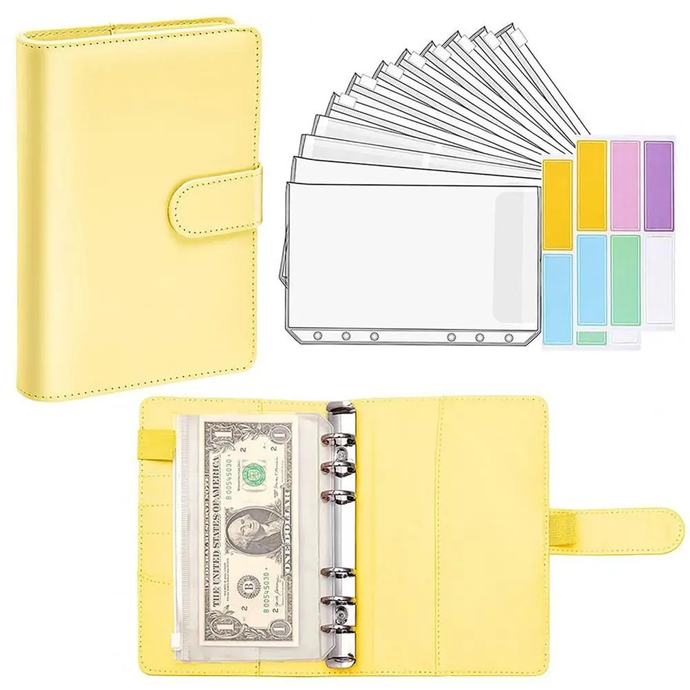 

1 Set Budgets Planner File Folder Transparent Pockets Notebook Faux Leather Receipt Coupon Cash Envelope Binder Office Filing