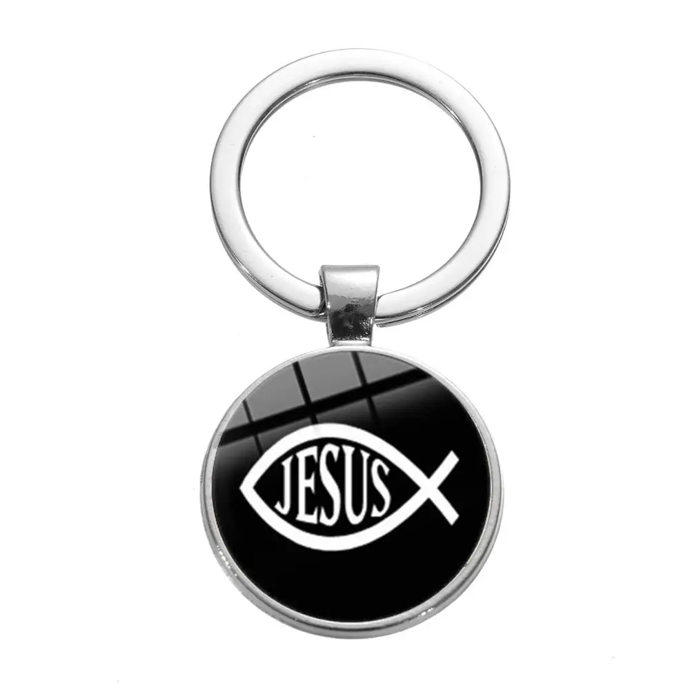 SONGDA рыба с крестом знак Иисуса Брелок-Шарм религиозный Ichthus I Love Jesus Cross Peace glass Photo Dome сувенир-брелок для ключей - Цвет: Style 9
