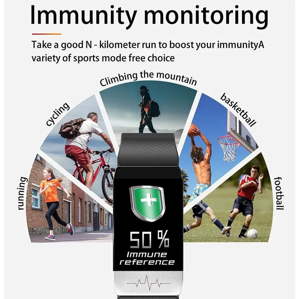 T1 Smart Watch Band With Temperature Immune Measure Blood Forecast Monitor ECG Heart Pressure Weather Remind Drinking Rate R5U6 |