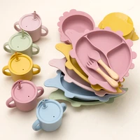 cartoon dinosaur dinner plate childrens feeding set 6piece suction cup bowl snack cup drinking cup food grade silicone material