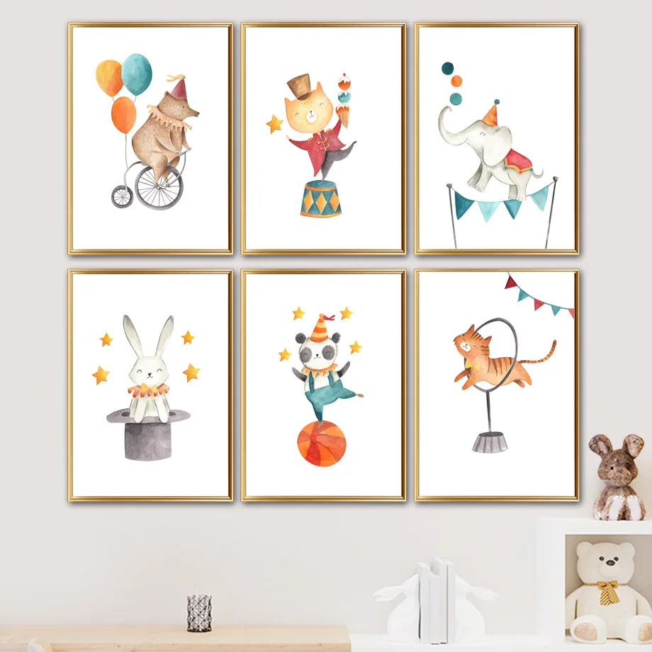 

Circus Animals Nursery Wall Art Canvas Painting Elephant rabbit bear Lion Posters And Prints Wall Pictures Baby Kids Room Decor