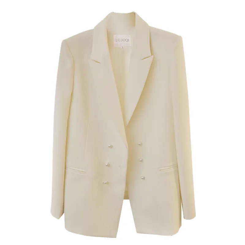 

Pearl button blazer women's 2021 early spring new style simple and elegant pure color all-match blouse