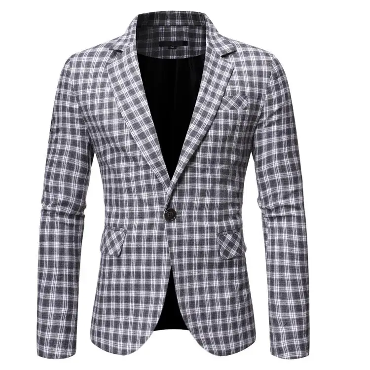 

Plaid Mens Blazer Jacket Casual One button Slim fit Men's Suit Blazer for Men Green Gray grid New