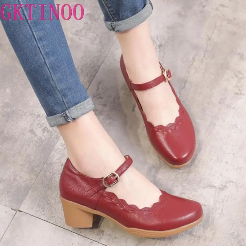 GKTINOO/весенние женские туфли лодочки в стиле ретро полоску на высоком каблуке с