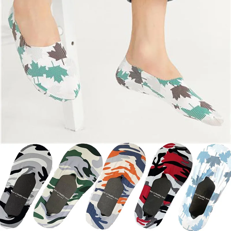 1 пара мужские носки-башмачки с принтом Нескользящие силиконовые невидимые