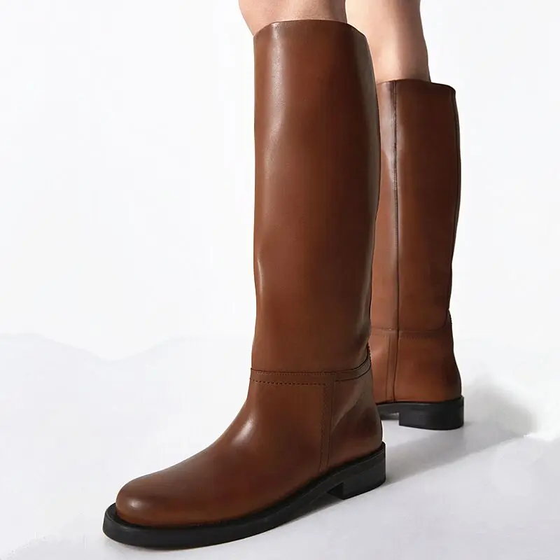 

JIANBUDAN Women Knee High Boots Leather Warm Boots Autumn Thick High Heels Motorcycle Boots Punk Shoes Woman High Boots