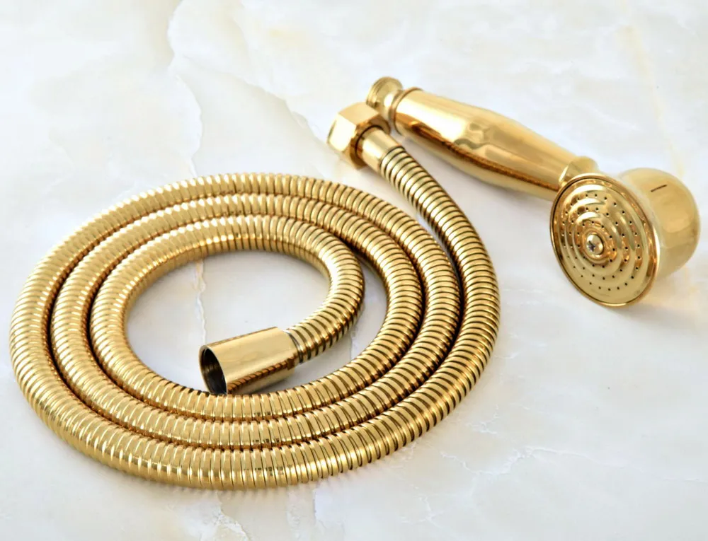 1 5m gold color brass flexible bathroom hand held shower hose and telephone style hand held shower head mhh043 free global shipping