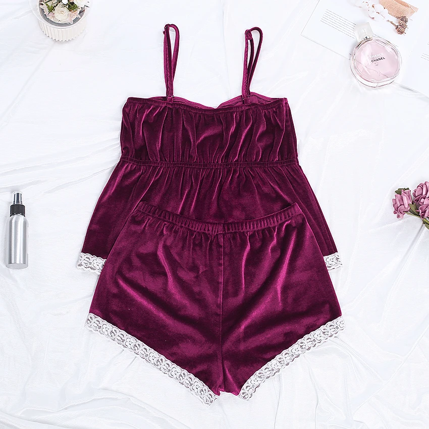 Suphis бордовые кружевные шорты пижамный комплект тонкая высокая талия женская