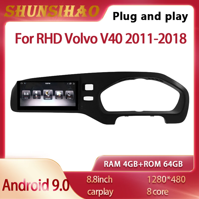 

Автомагнитола ShunSihao, Android 9,0, 8,8 дюйма, RHD, Volvo V40 2011-2018, CarPlay, GPS, navig, аудио плеер, мультимедиа