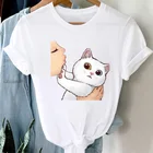 Женская футболка с рисунком кота из мультфильма в стиле 90-х, летняя одежда для женщин, футболки, топы, женская футболка с рисунком, белая женская футболка XXXL, 2021