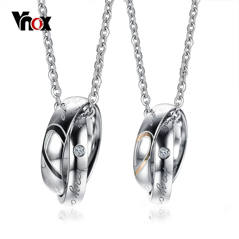 Vnox переплетенный Круг Пара Ожерелье CZ камни сердце головоломка кулон из