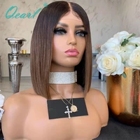 Women Human Hair Lace Front Wig Ombre 1bbrown Short Bob Straight Frontal Wigs Peruvian Remy Hair Preplucked 150 13x4 Qearl